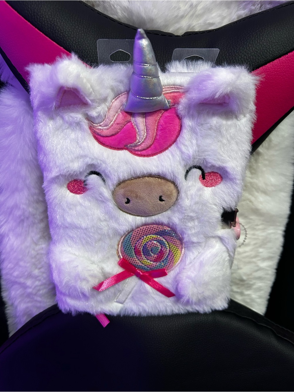 Justice Plush White Unicorn Notebook with Pink Accents and Silver Horn